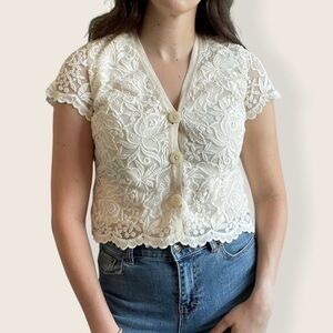 Isaac Mizrahi Live Floral Lace Top Cream. Size L